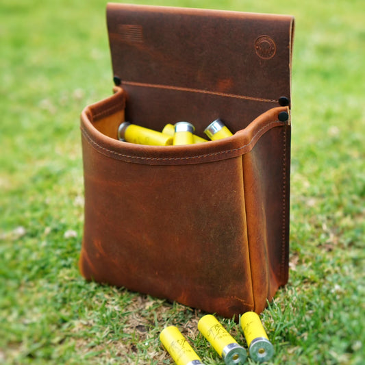 Premium full-grain leather shotgun shell pouch for shooters