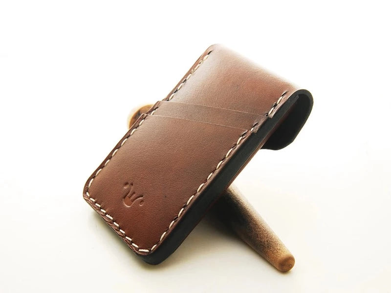 Handmade Leather Business Card Holder With 2 Credit Card Sleeves