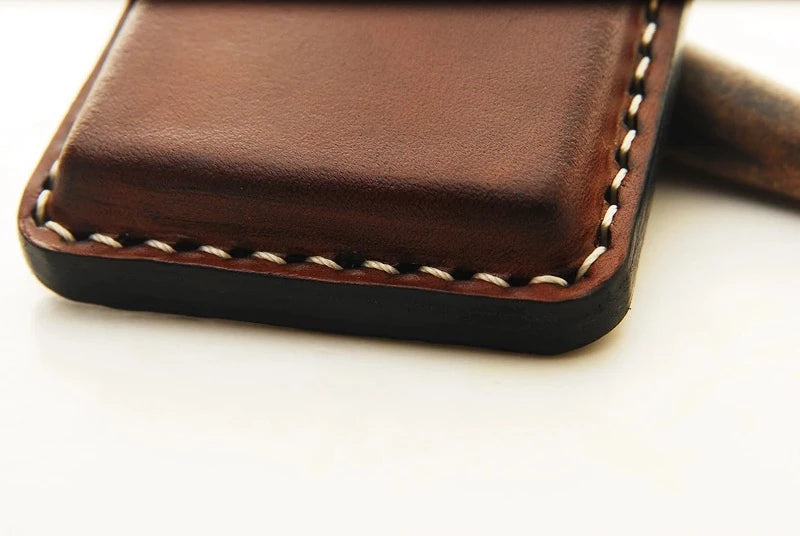 Handmade Leather Business Card Holder With 2 Credit Card Sleeves