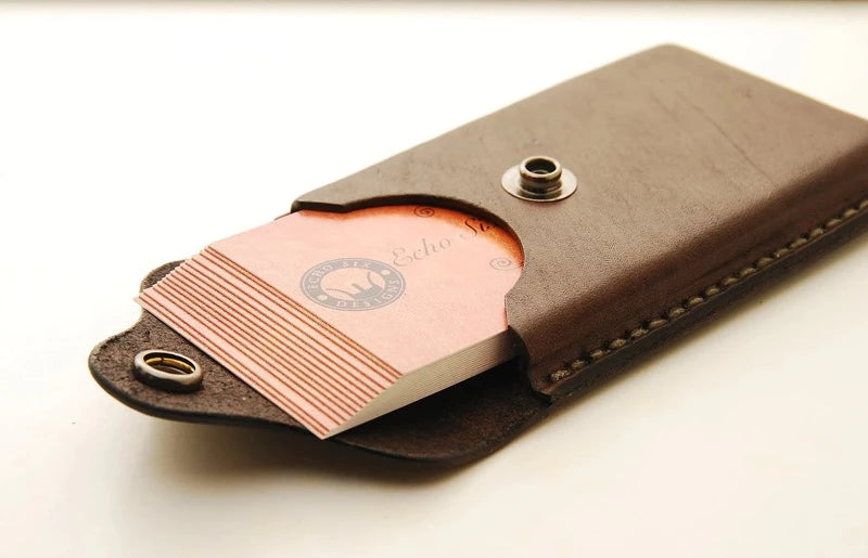 Handmade Leather Business Card Holder With 2 Credit Card Sleeves