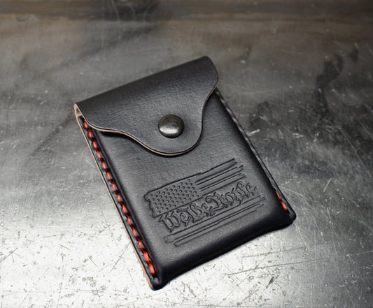Patriotic Handmade Full-Grain Leather Business Card Holder – "We the People" American Flag Design