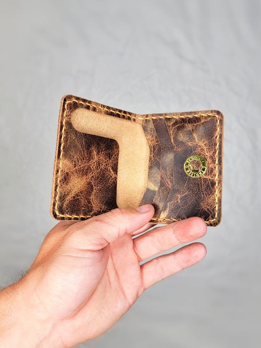 The Baldy. A Handmade Minimalist Leather Bifold Wallet.