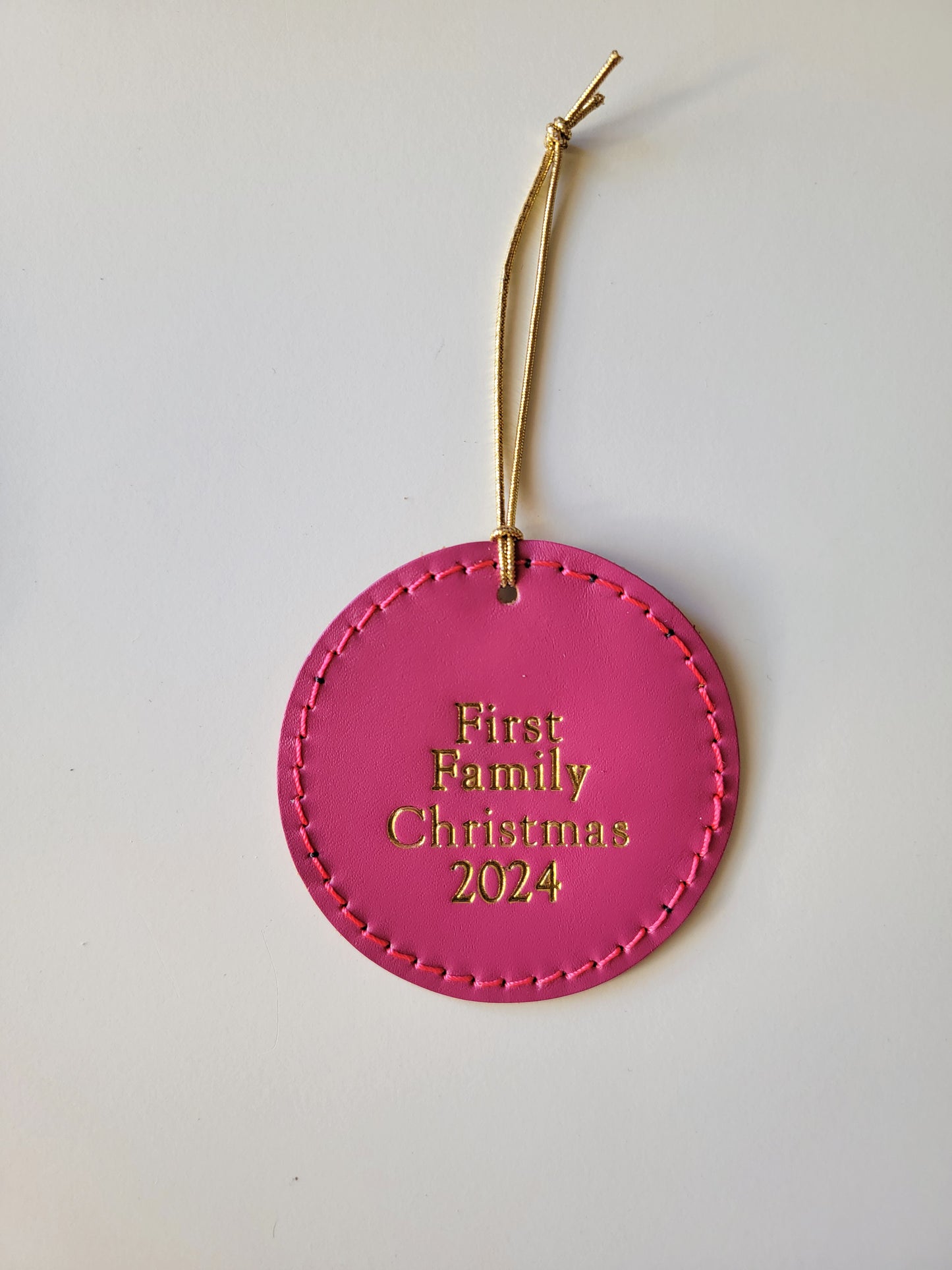 Personalized Real Leather Christmas Tree Ornament | First Family Christmas 2024