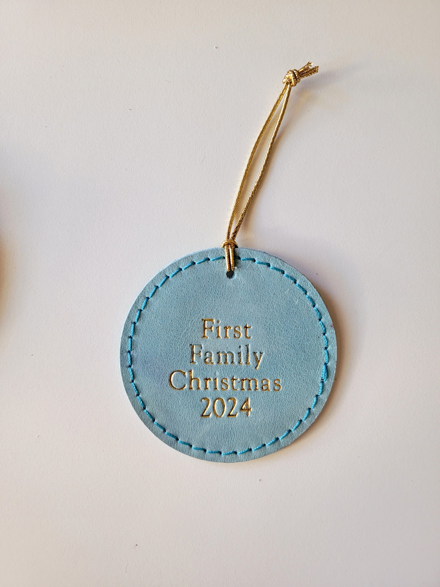 Personalized Real Leather Christmas Tree Ornament | First Family Christmas 2024