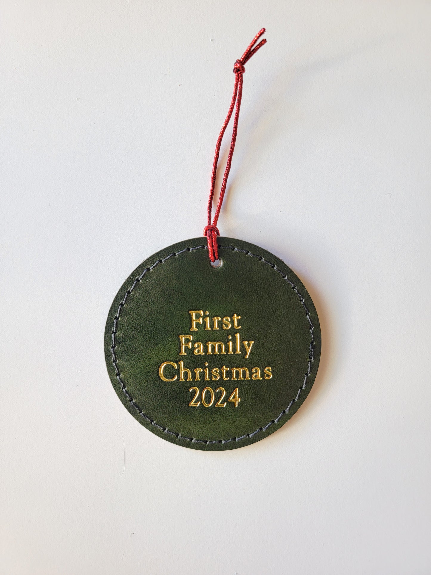 Personalized Real Leather Christmas Tree Ornament | First Family Christmas 2024