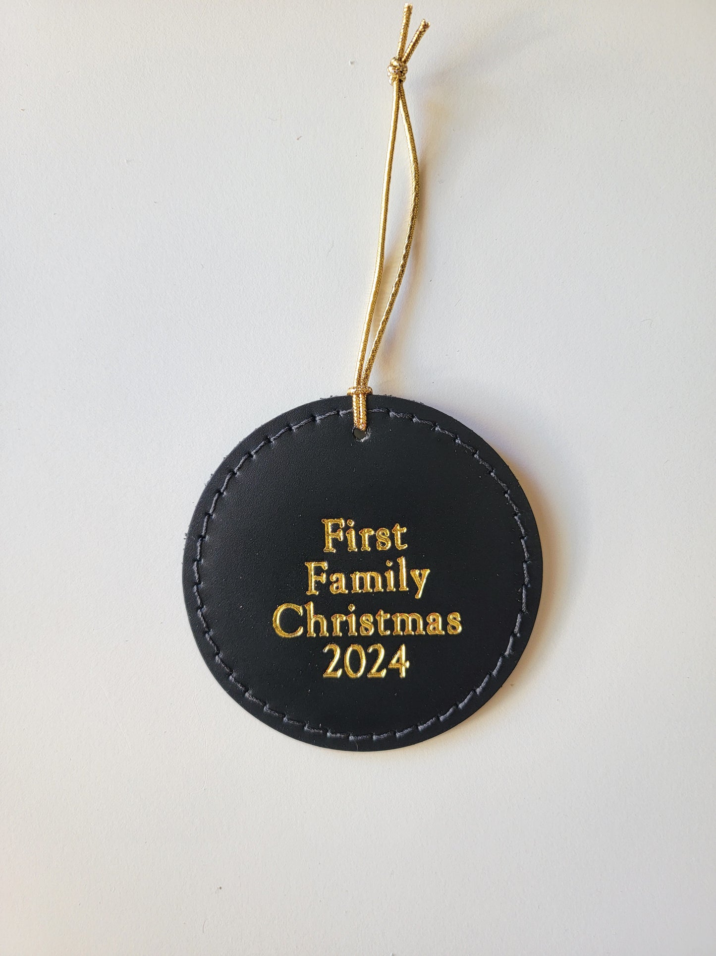 Personalized Real Leather Christmas Tree Ornament | First Family Christmas 2024