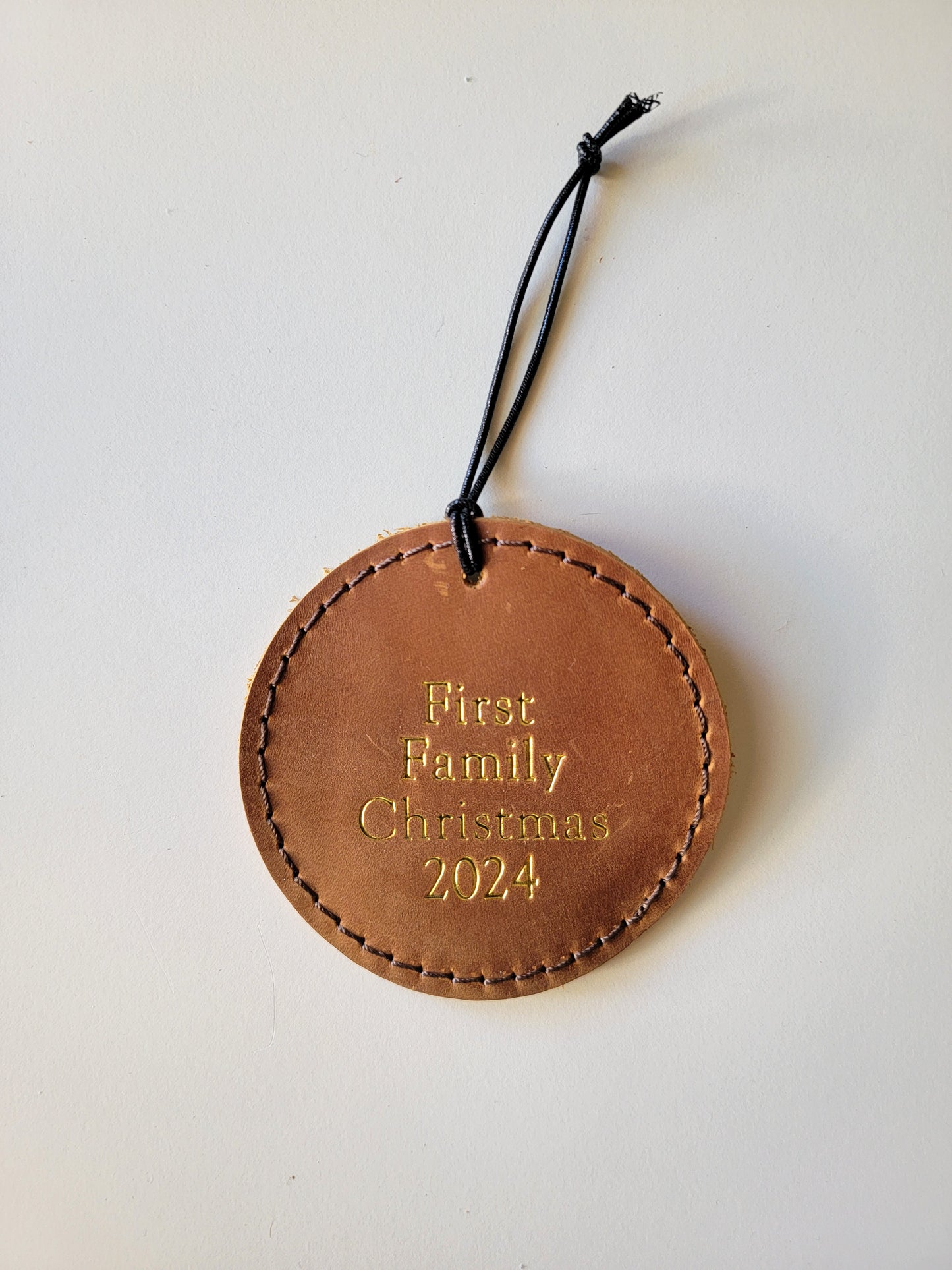 Personalized Real Leather Christmas Tree Ornament | First Family Christmas 2024