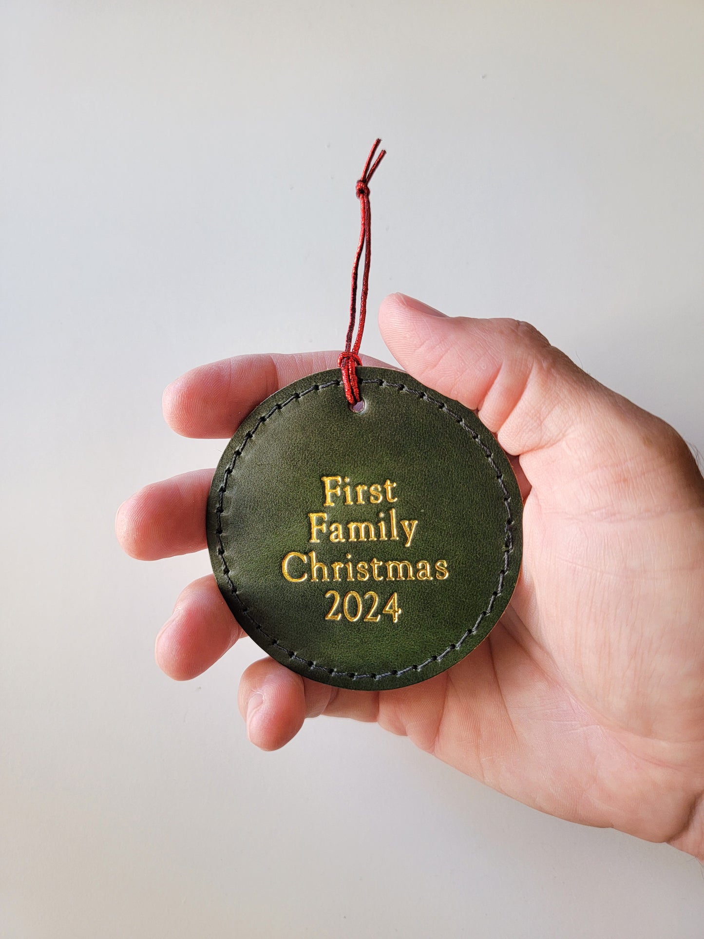 Personalized Real Leather Christmas Tree Ornament | First Family Christmas 2024