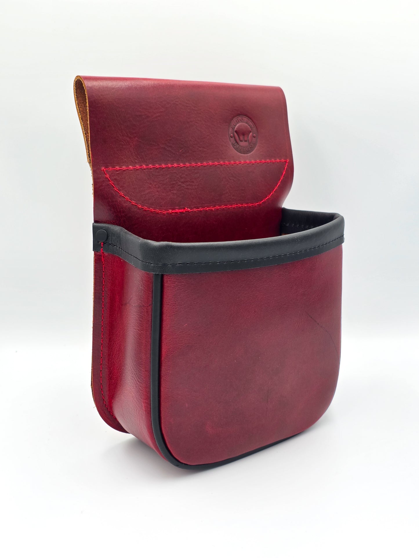 Leather Shotgun Shell Pouch - Single Pocket - Chrome Tanned Red and Black