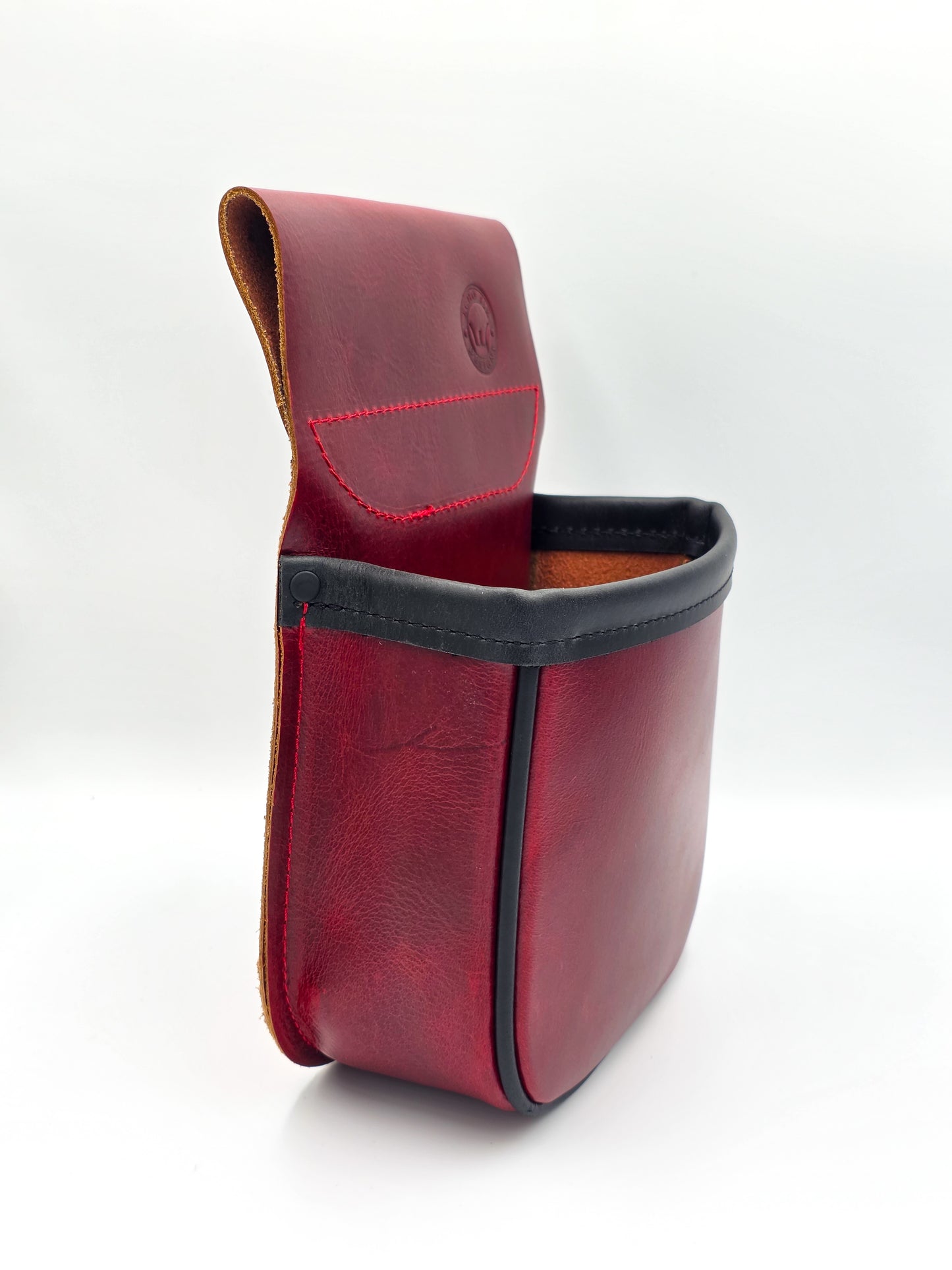 Leather Shotgun Shell Pouch - Single Pocket - Chrome Tanned Red and Black