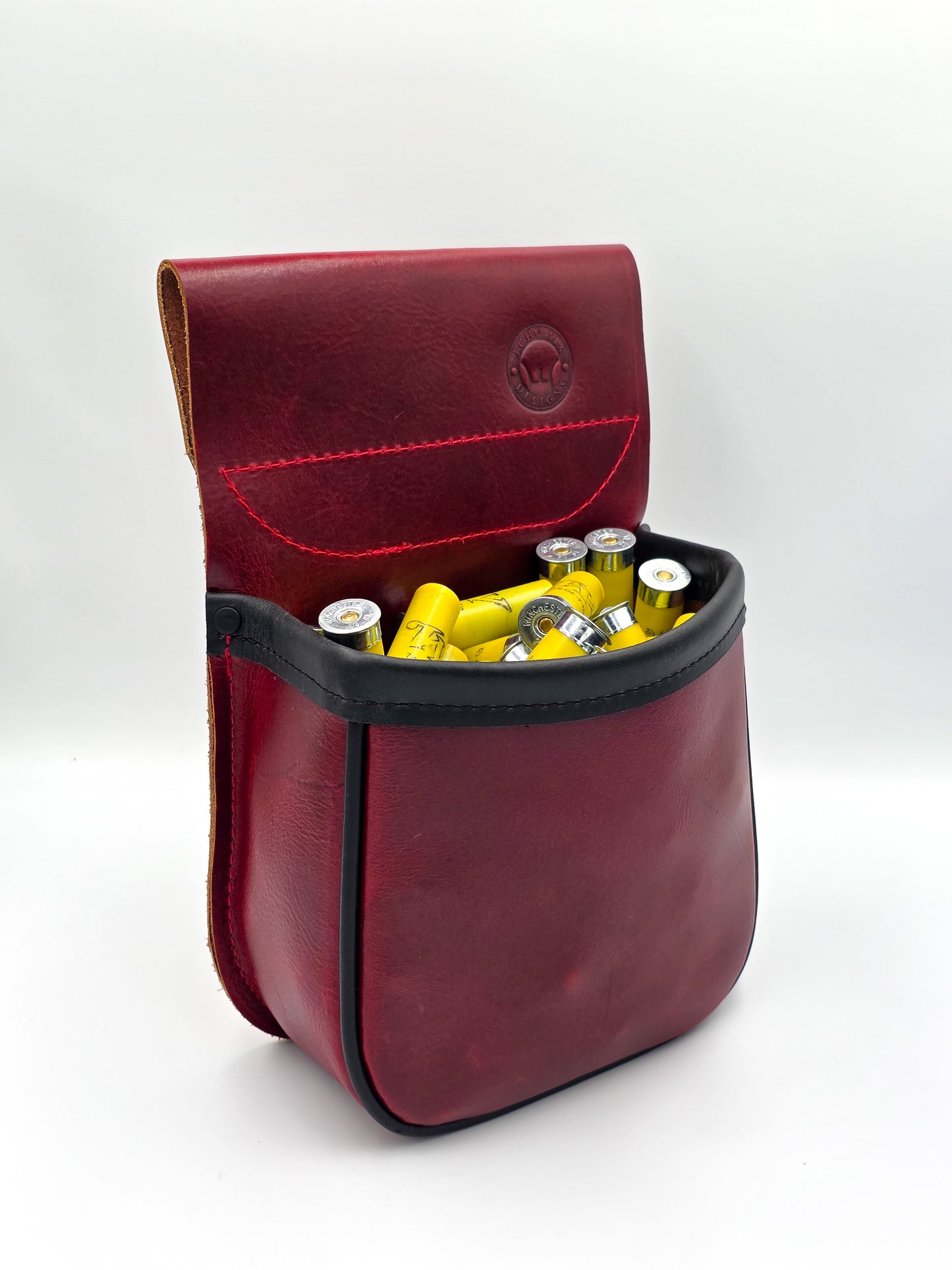Leather Shotgun Shell Pouch - Single Pocket - Chrome Tanned Red and Black