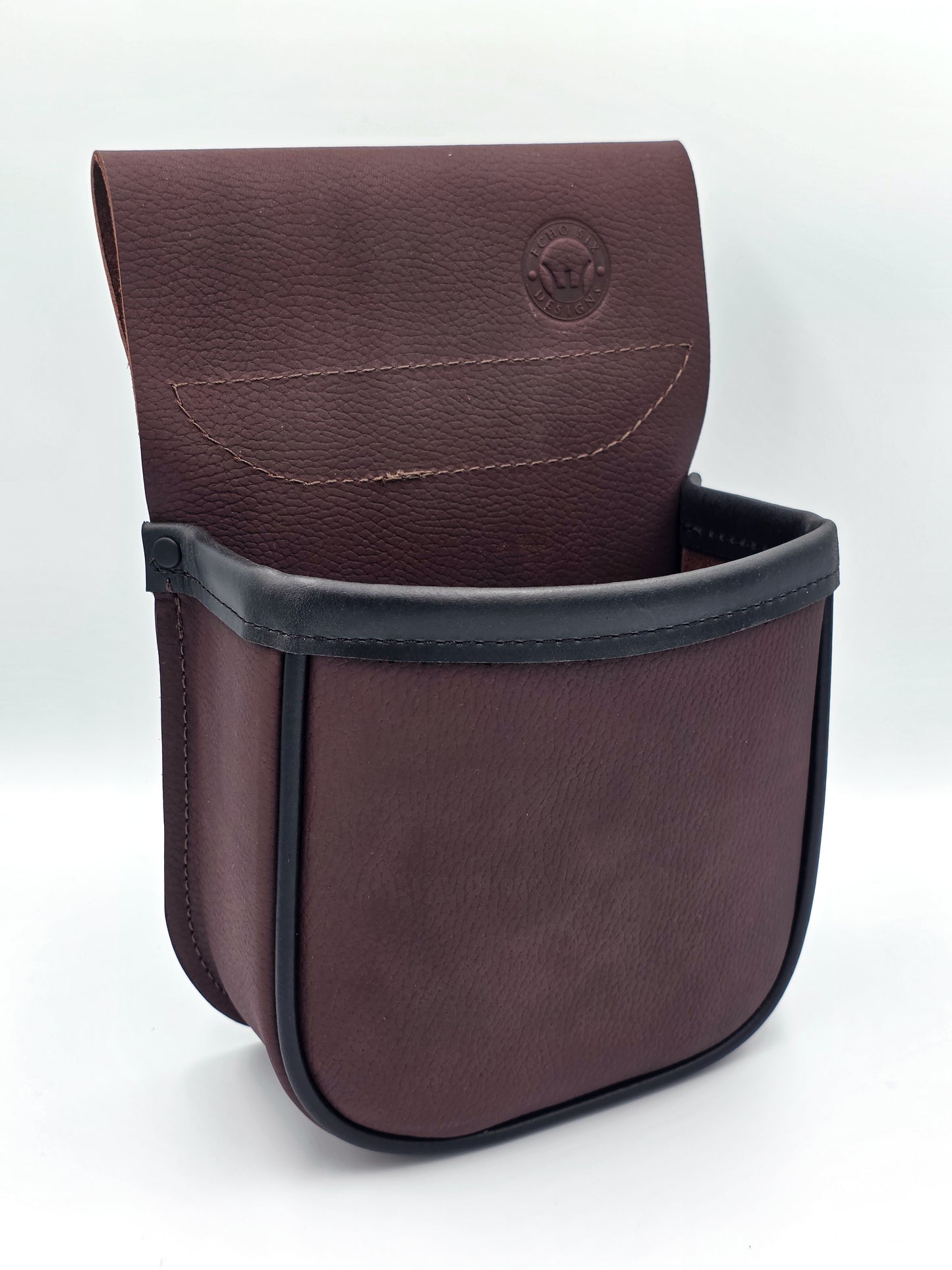 Leather Shotgun Shell Pouch - Single Pocket - Pebble Brown and Black