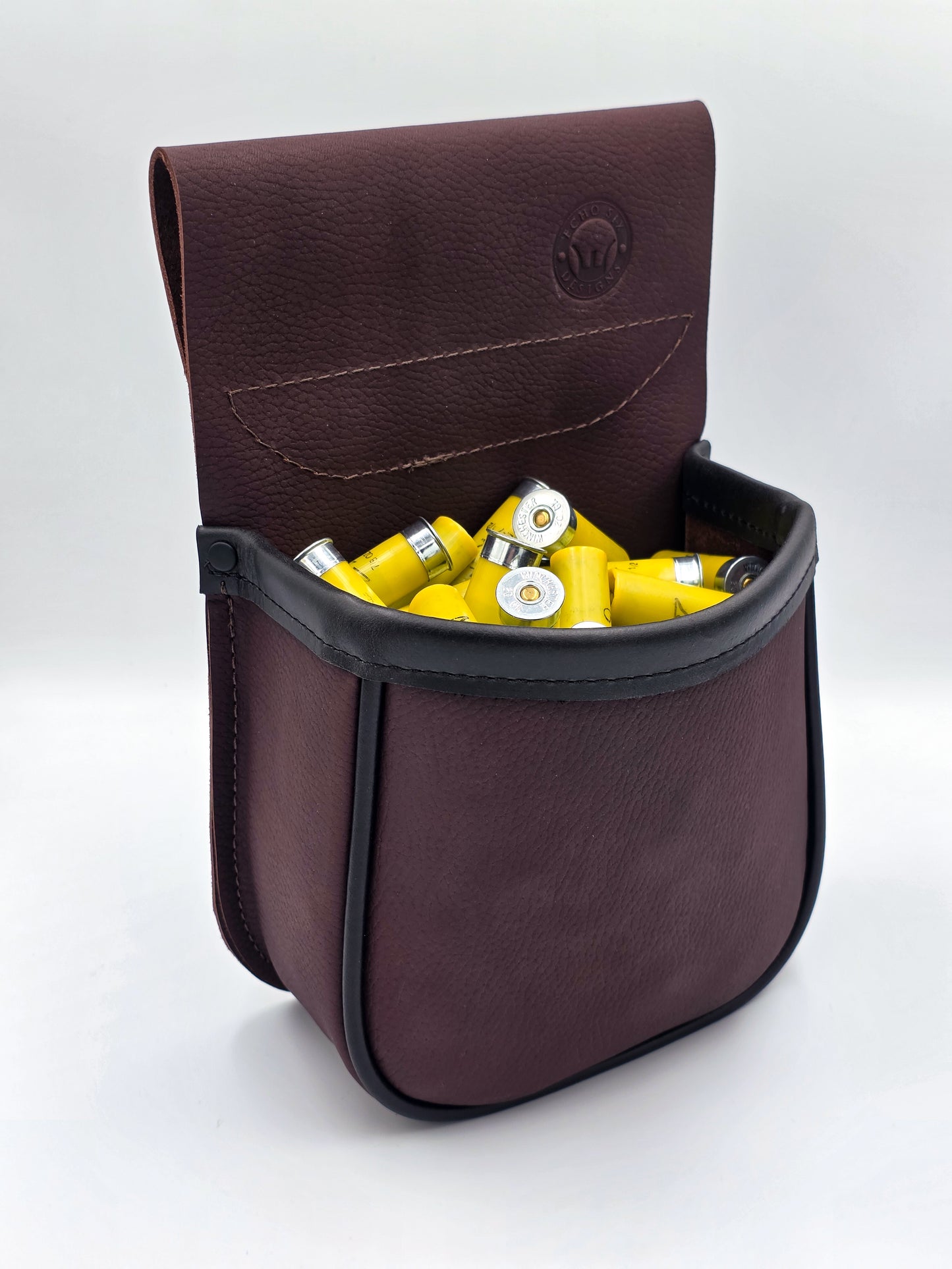 Leather Shotgun Shell Pouch - Single Pocket - Pebble Brown and Black