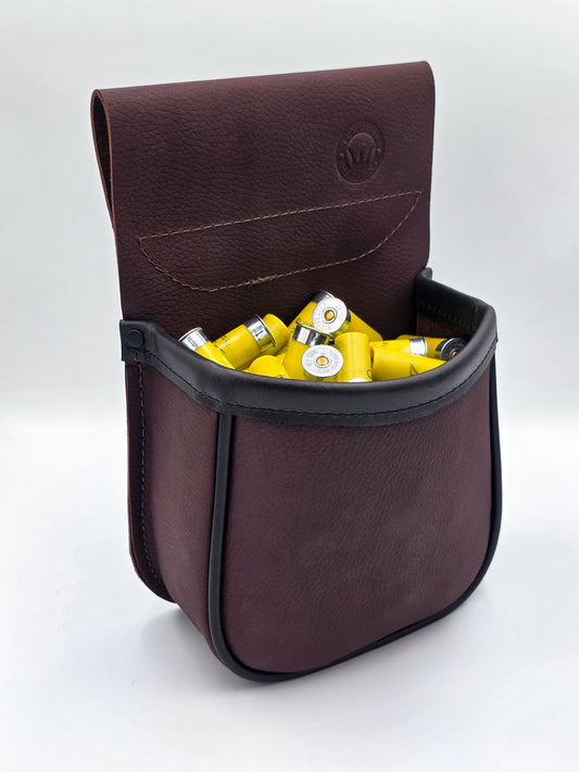 Leather Shotgun Shell Pouch - Single Pocket - Pebble Brown and Black