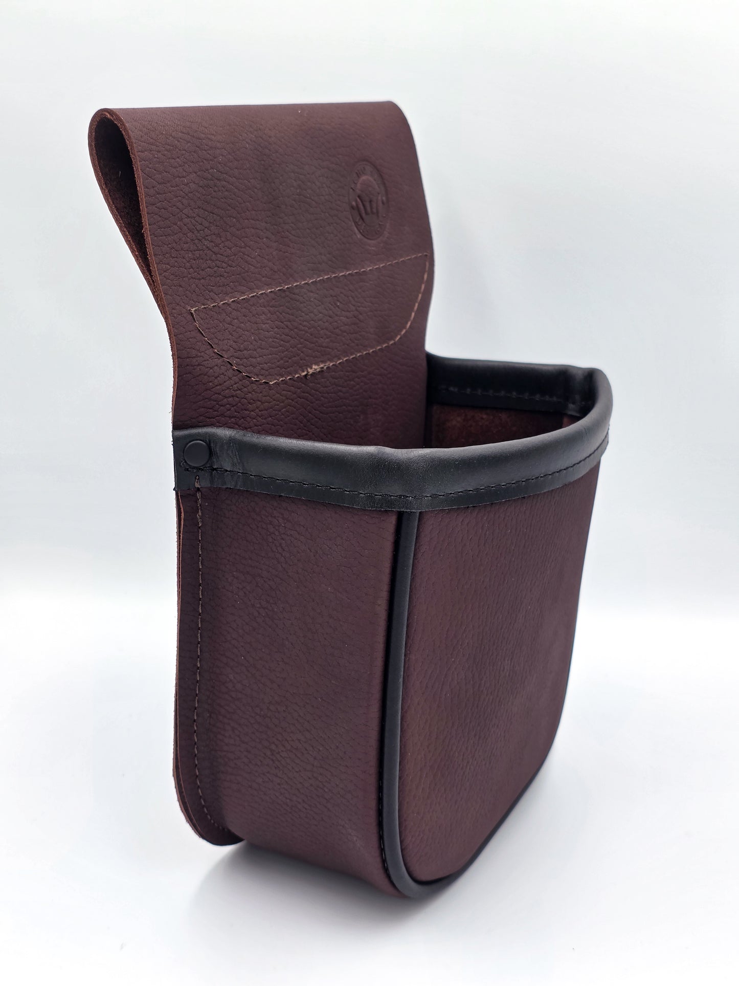 Leather Shotgun Shell Pouch - Single Pocket - Pebble Brown and Black