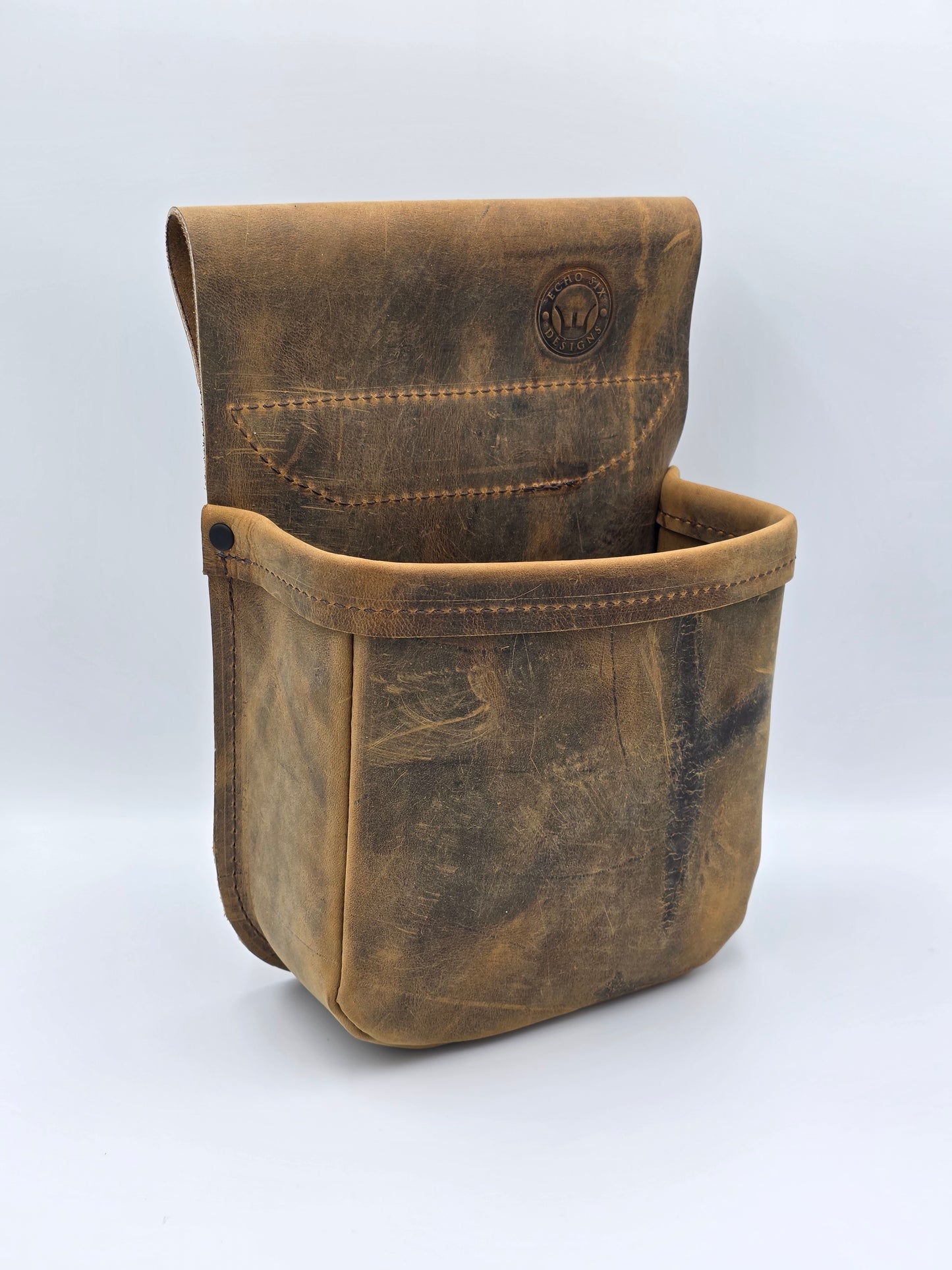 Handmade Leather Shotgun Shell Bag Distressed - Shooting Pouch for Trap, Skeet & Sporting Clays – Fits 2.5” Belt - 100 20ga Shell Capacity