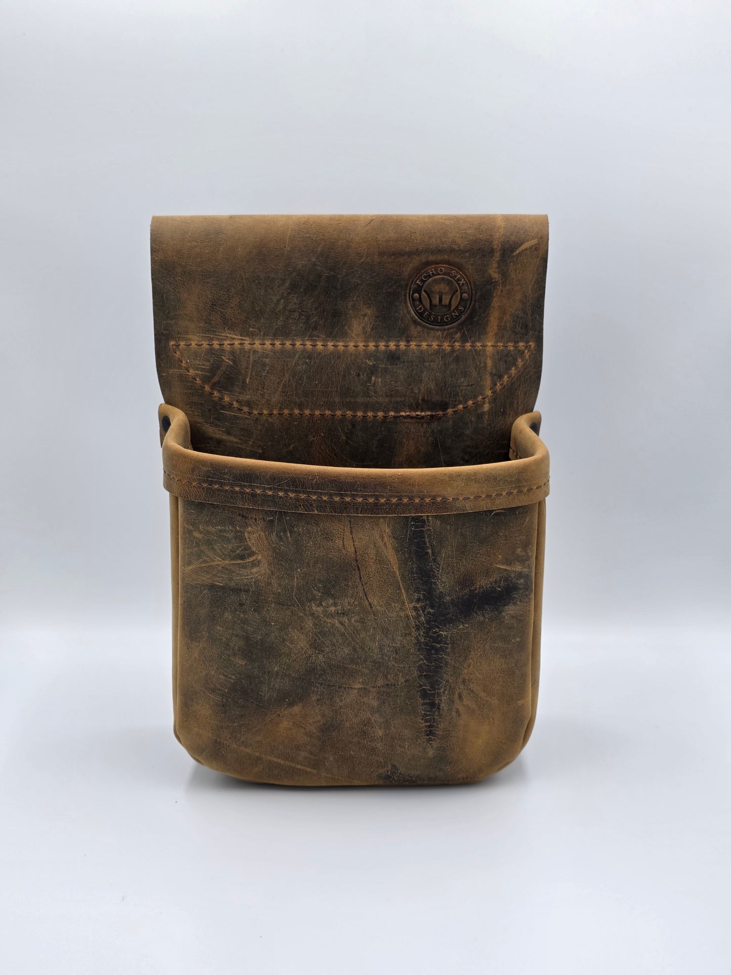 Handmade Leather Shotgun Shell Bag Distressed - Shooting Pouch for Trap, Skeet & Sporting Clays – Fits 2.5” Belt - 100 20ga Shell Capacity