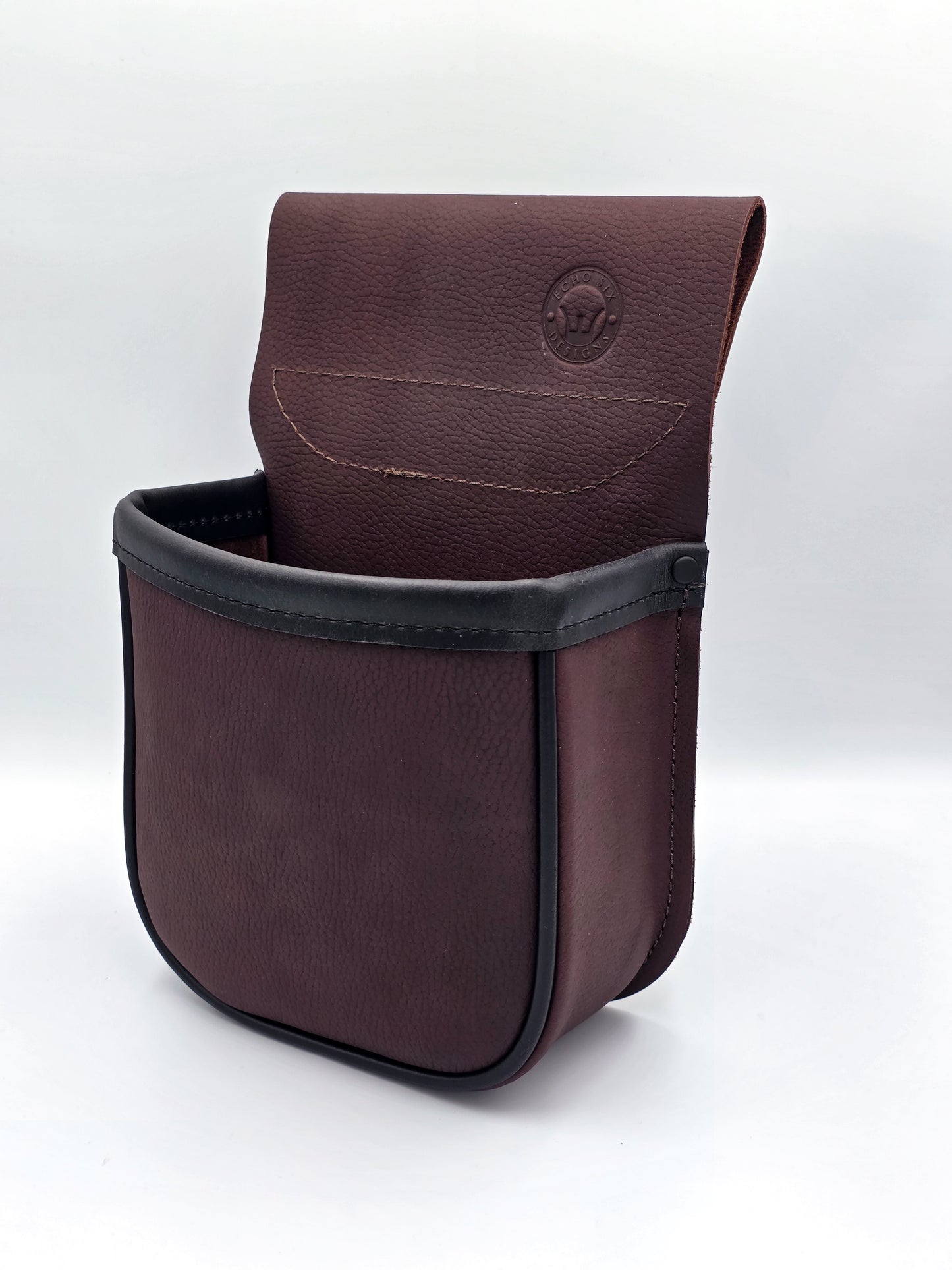 Leather Shotgun Shell Pouch - Single Pocket - Pebble Brown and Black