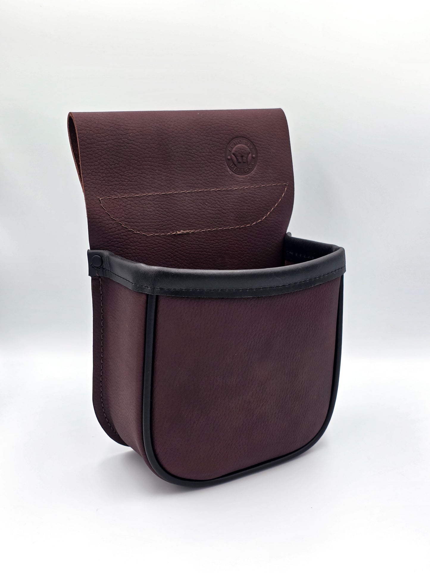 Leather Shotgun Shell Pouch - Single Pocket - Pebble Brown and Black