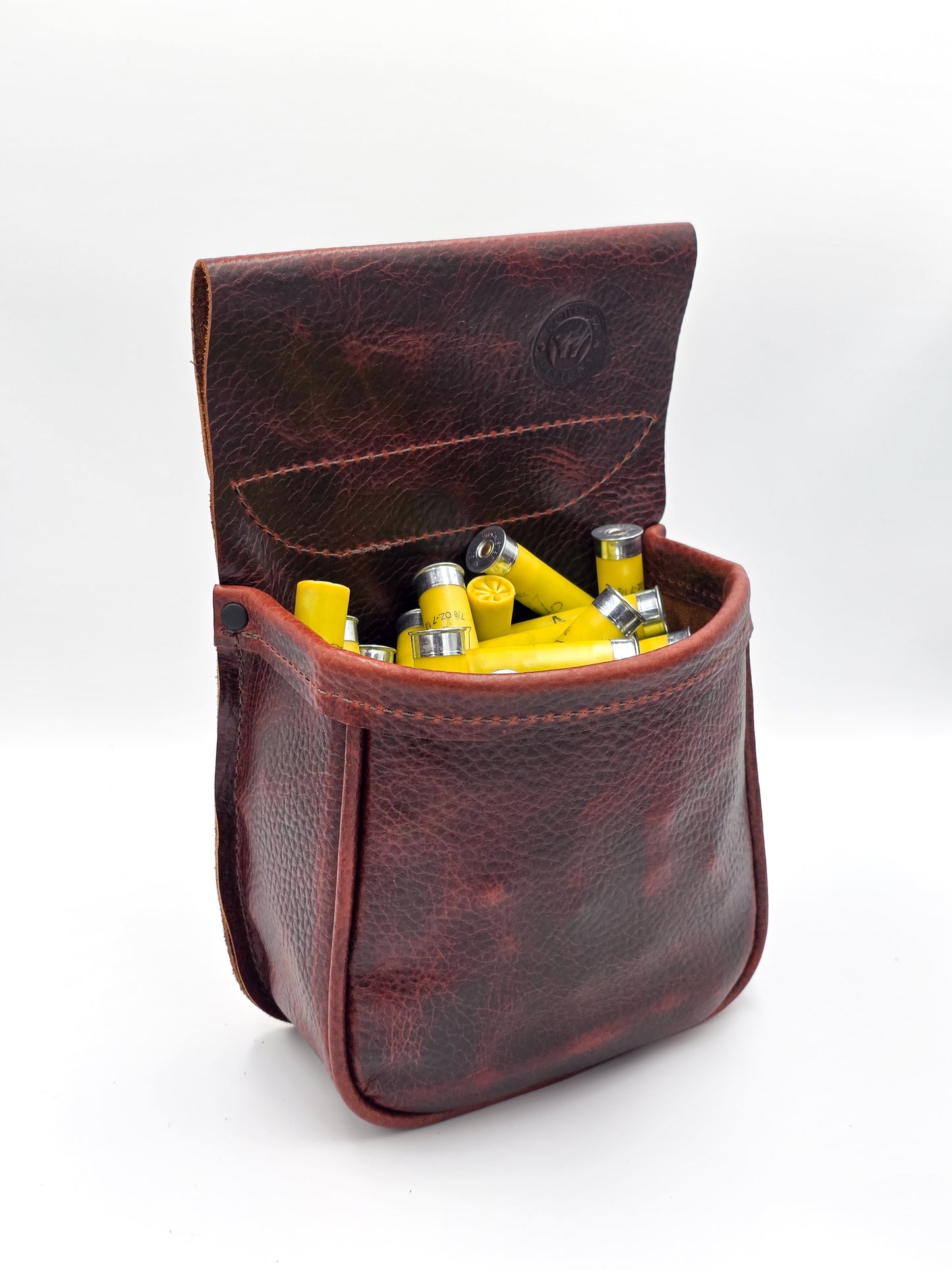 Leather Shotgun Shell Pouch - Single Pocket - Chrome Tanned Mahogany