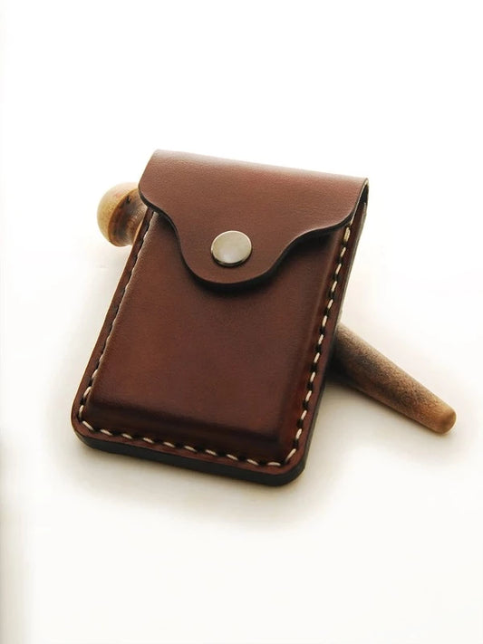 Handmade Leather Business Card Holder With 2 Credit Card Sleeves