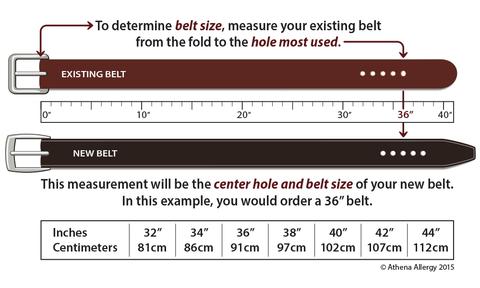 Handmade belt size chart for measurements 